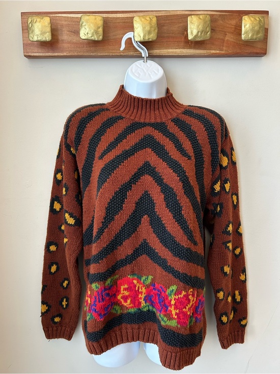 Christina Sweaters - 80s Vintage Eclectic Aunt Sweater Mixed Print Maximalism Size Medium